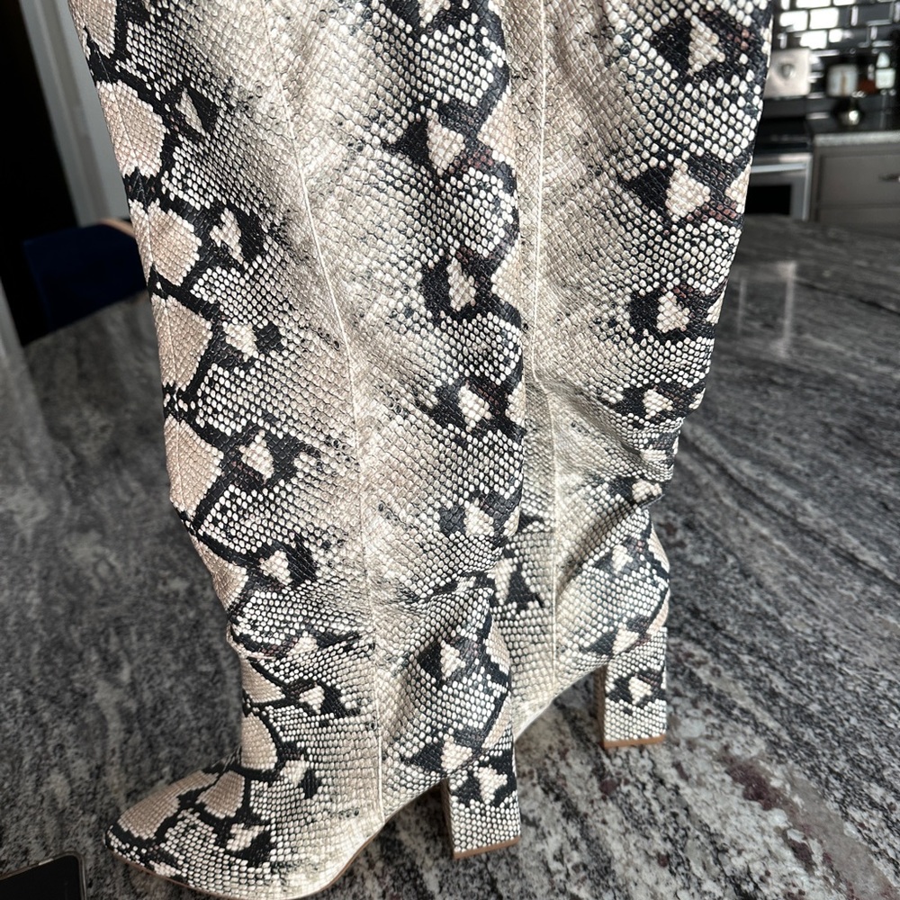 Faux Snake Skin Knee High Boots